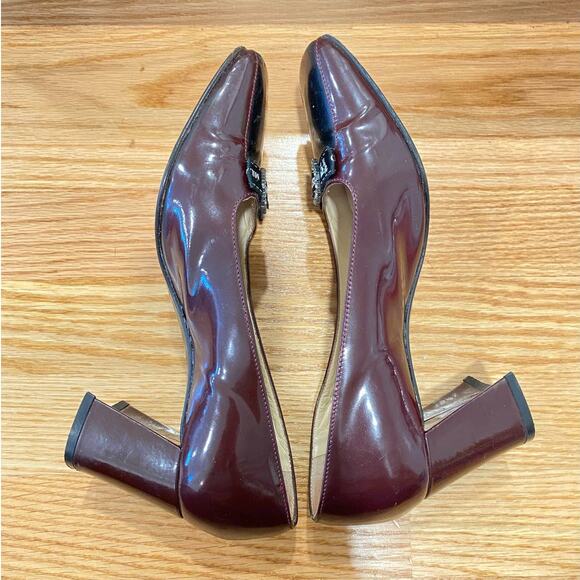 VTG Moschino Patent Leather Color Block  37.5uk/8us Burgundy and Black Italy - Picture 5 of 14